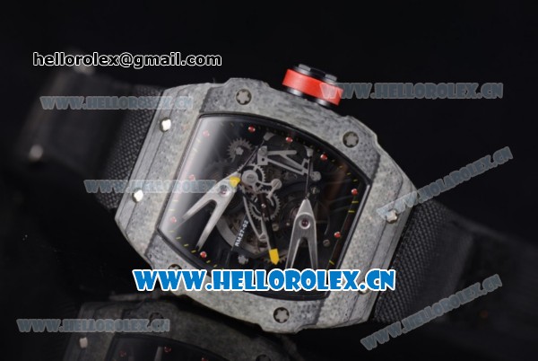 Richard Mille RM027-2 Miyota 9015 Automatic Carbon Fiber Case with Skeleton Dial Dot Markers and Black Nylon Strap - Click Image to Close